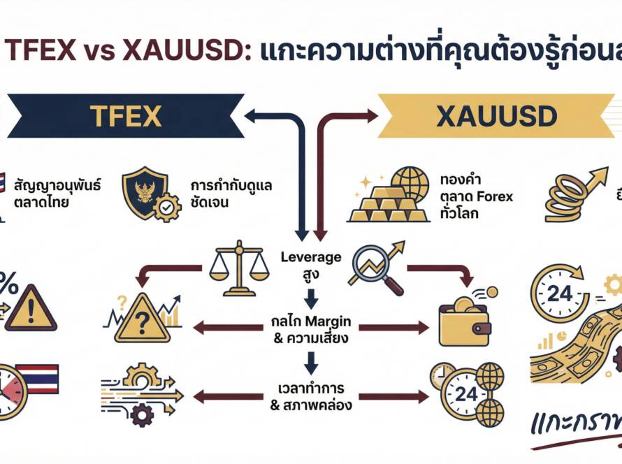 อินโฟกราฟิกสรุปเรื่อง เทรด TFEX กับ Xauusd ต่างกันอย่างไร | แกะกราฟกับกุ๊ก