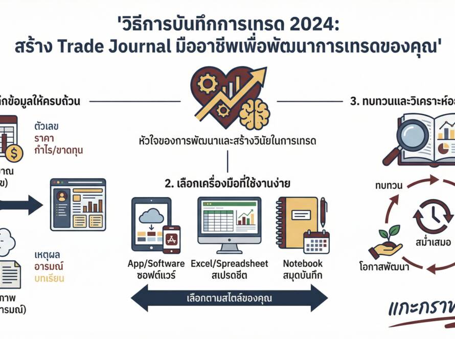 อินโฟกราฟิกสรุปเรื่อง วิธีการบันทึกการเทรด 2024 | แกะกราฟกับกุ๊ก