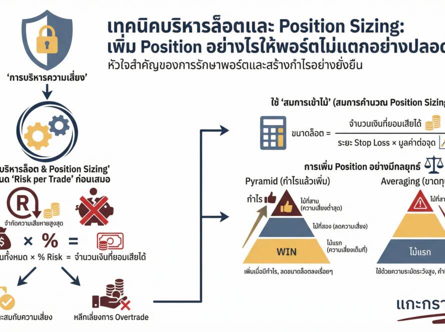 อินโฟกราฟิกสรุปเรื่อง เพิ่ม Position ยังไงให้พอร์ตไม่แตก | เทคนิคบริหารล็อตด้วยสมการเข้าไม้แบบปลอดภัย