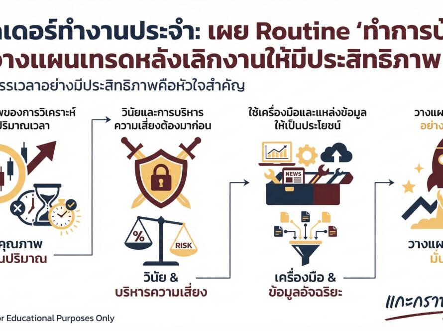 อินโฟกราฟิกสรุปเรื่อง เทรดเดอร์ทำงานประจำ "ทำการบ้าน" ยังไง? | เผย Routine วางแผนเทรดหลังเลิกงาน