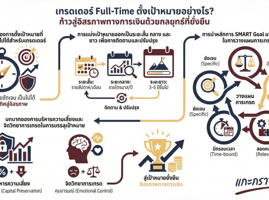 อินโฟกราฟิกสรุปเรื่อง เทรดเดอร์ Full-Time ตั้งเป้าหมายกันอย่างไร? | จากเป้าหมายรายวันสู่ "อิสรภาพทางการเงิน"