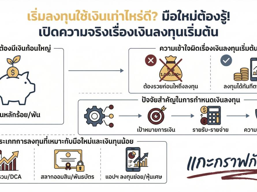 อินโฟกราฟิกสรุปเรื่อง เริ่มลงทุนใช้เงินเท่าไหร่ดี? มือใหม่ต้องรู้ คำตอบที่หลายคนเข้าใจผิด