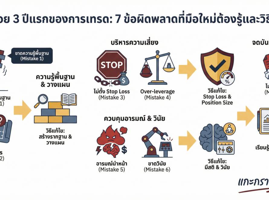 อินโฟกราฟิกสรุปเรื่อง การเทรด 3 ปีแรก อะไรที่พลาดบ่อยสุด