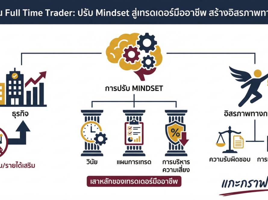 อินโฟกราฟิกสรุปเรื่อง อยากเป็น Full Time Trader ต้องเลิกคิดแบบ Part Time Mindset อาชีพเฉพาะทาง