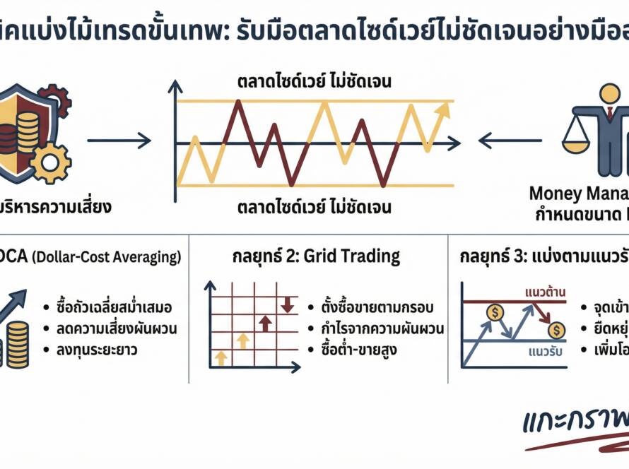 อินโฟกราฟิกสรุปเรื่อง เทคนิคแบ่งไม้เทรด รับมือตลาดไซด์เวย์ไม่ชัดเจน