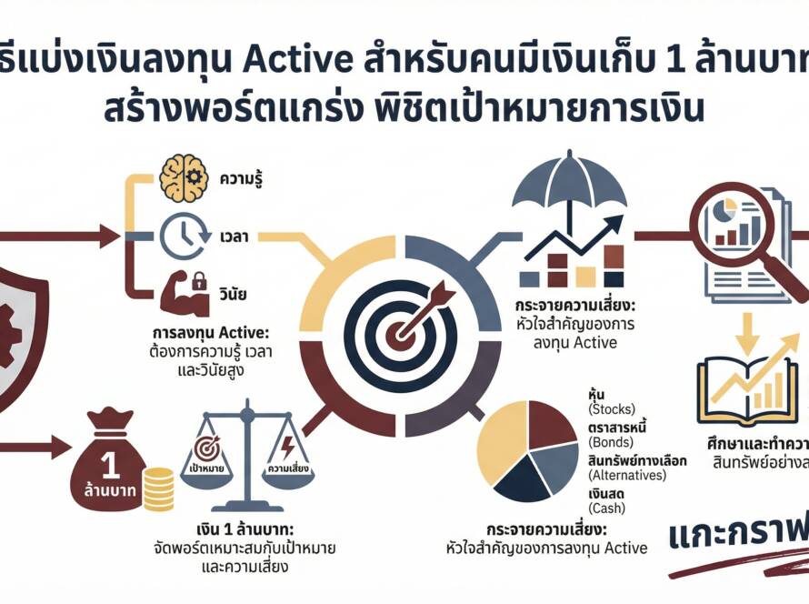 อินโฟกราฟิกสรุปเรื่อง วิธีแบ่งเงินลงทุน Active | ข้อคิดสำหรับคนมีเงินเก็บ 1 ล้านบาท