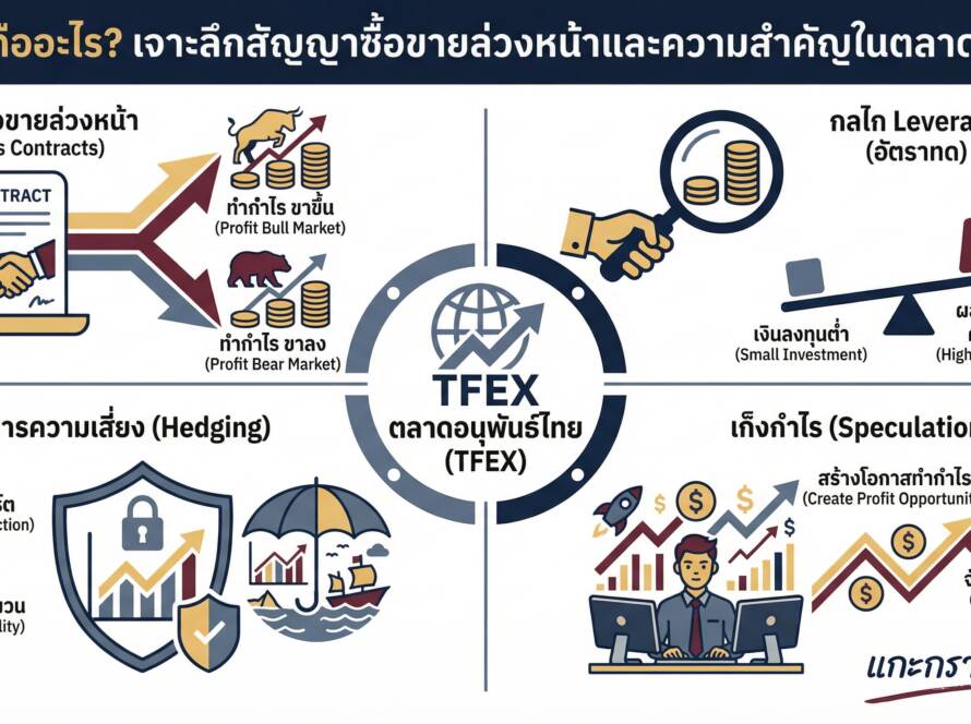 อินโฟกราฟิกสรุปเรื่อง TFEX คืออะไร? จุดเริ่มต้นสัญญาซื้อขายล่วงหน้าและความสำคัญในตลาดหุ้น | แกะกราฟกับกุ๊ก