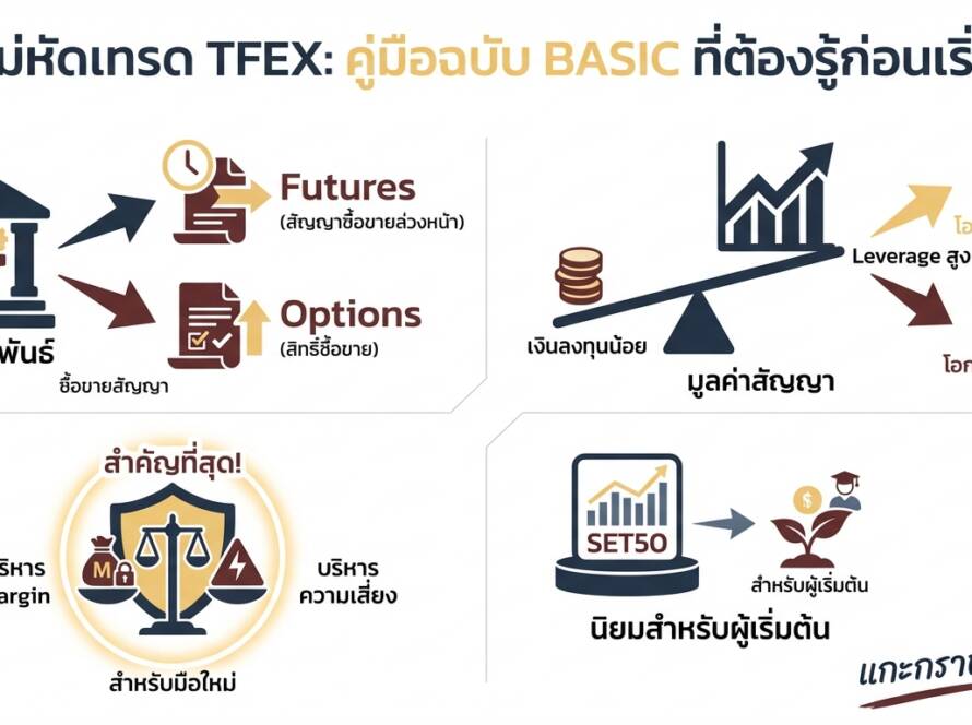อินโฟกราฟิกสรุปเรื่อง เป็นมือใหม่อยากเทรด TFEX BASIC ที่ต้องรู้ | แกะกราฟกับกุ๊ก