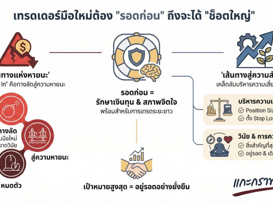 อินโฟกราฟิกสรุปเรื่อง เทรดเดอร์: ต้อง "รอดก่อน" ถึงจะได้ "ช็อตใหญ่" (เตือน "All In" ตอนแรก "เจ๊งแน่นอน")