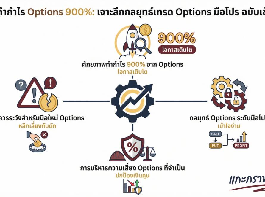 อินโฟกราฟิกสรุปเรื่อง เทคนิคทำกำไร Options 900% | เจาะลึกกลยุทธ์เทรดแบบมือโปร (ฉบับเข้าใจง่าย)