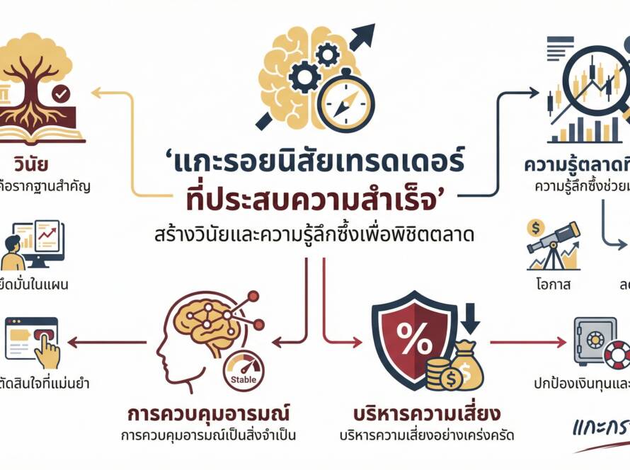 อินโฟกราฟิกสรุปเรื่อง นิสัยของเทรดเดอร์ที่ประสบความสำเร็จ วินัยและความรู้ลึกซึ้งในตลาด | แกะกราฟกับกุ๊ก