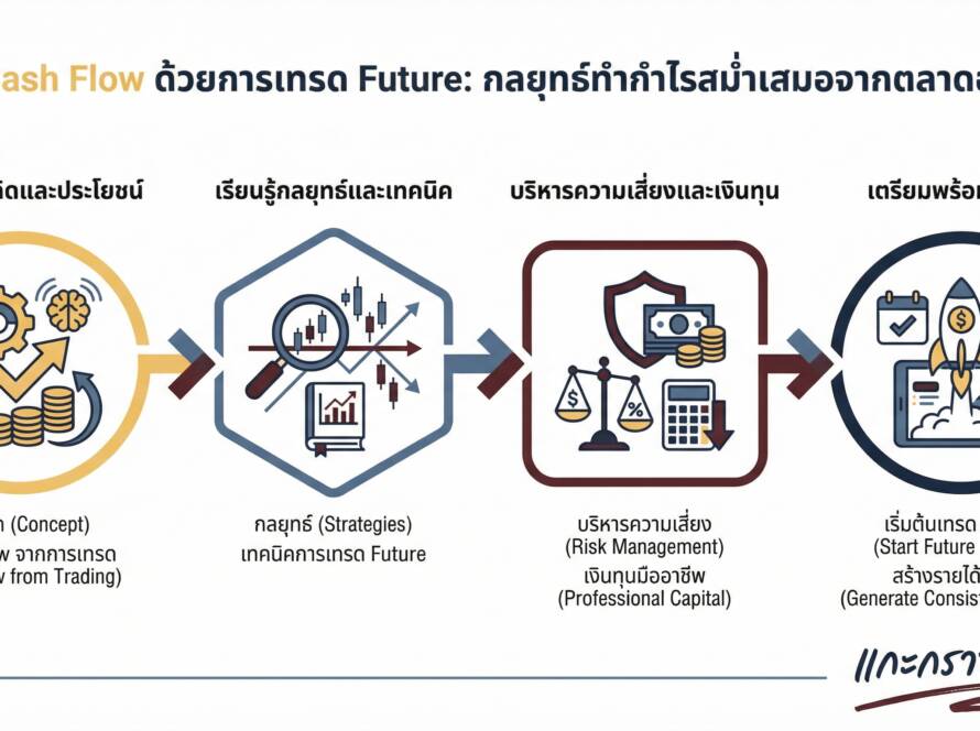 อินโฟกราฟิกสรุปเรื่อง เทคนิคการหา Cash Flow ด้วยการเทรด Future | แกะกราฟกับกุ๊ก