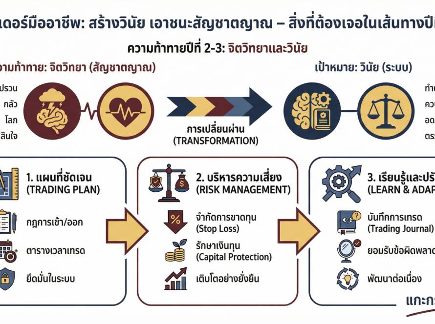 อินโฟกราฟิกสรุปเรื่อง เทรดเดอร์มืออาชีพ สร้างวินัย เอาชนะสัญชาตญาณ ปีที่ 2-3 ต้องเจออะไร?