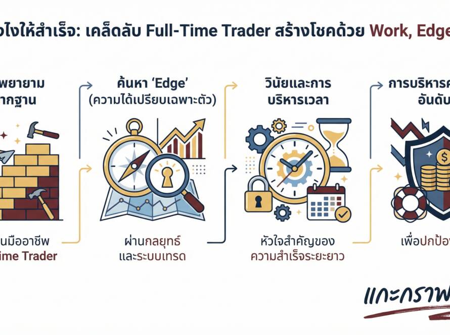 อินโฟกราฟิกสรุปเรื่อง โชคสร้างได้ เทรดยังไงให้สำเร็จ? เคล็ดลับ Full-Time Trader (Work + Edge + Time)