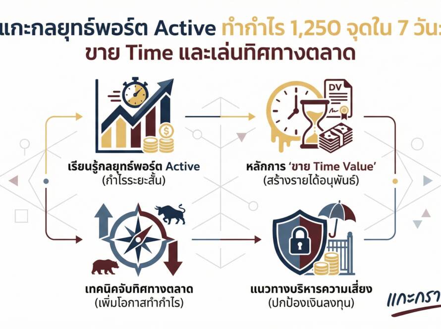 อินโฟกราฟิกสรุปเรื่อง กลยุทธ์พอร์ต Active ขาย Time + เล่นทิศทาง กำไรแตะ 1,250 จุดใน 7 วัน