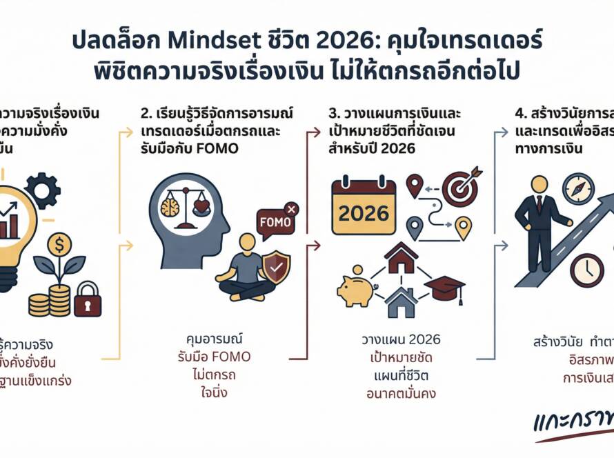 อินโฟกราฟิกสรุปเรื่อง Mindset ชีวิต 2026 ความจริงเรื่อง "เงิน" ที่ต้องรู้ และวิธีคุมใจเทรดเดอร์ไม่ให้พังเมื่อ "ตกรถ"