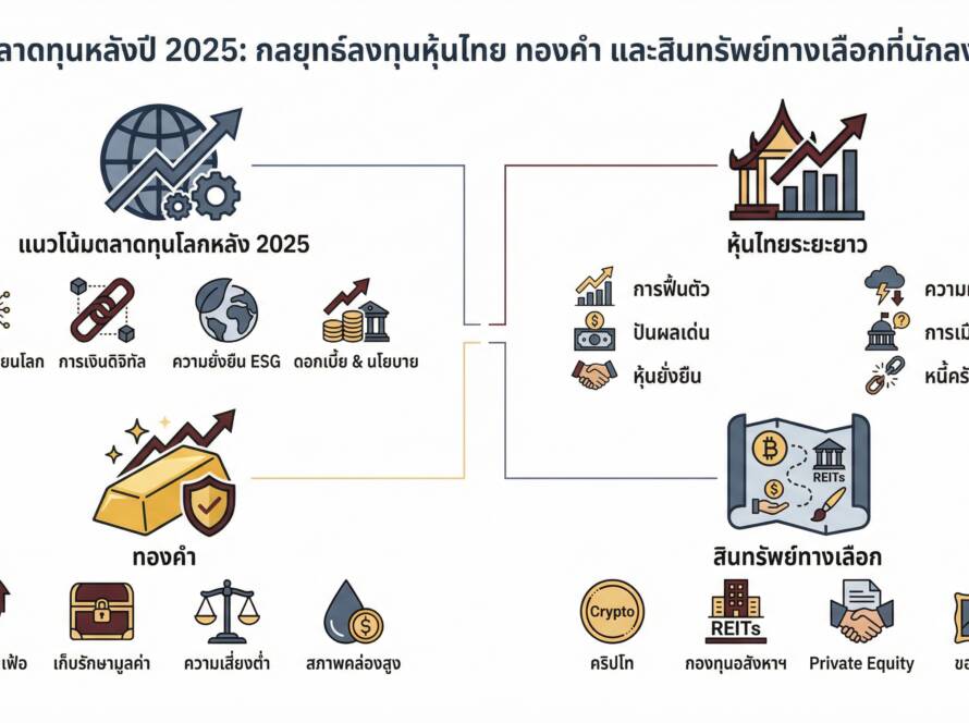 อินโฟกราฟิกสรุปเรื่อง ตลาดทุนหลังปี 2025 จะไปทางไหน? เจาะลึกหุ้นไทย ทองคำ และสินทรัพย์ทางเลือกที่ต้องรู้