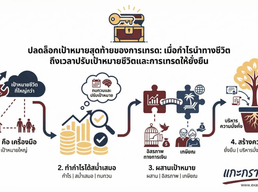 อินโฟกราฟิกสรุปเรื่อง เป้าหมายสุดท้ายของการเทรด EP2 เมื่อเทรดได้กำไรมากกว่าขาดทุน ถึงเวลาปรับเป้าหมายชีวิตและการเทรด