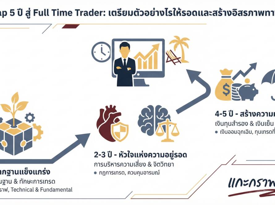 อินโฟกราฟิกสรุปเรื่อง Roadmap 5 ปี สู่การเป็น Full Time Trader อาชีพนี้ไม่ง่าย ต้องเตรียมตัวอย่างไรให้รอด