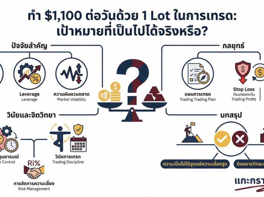อินโฟกราฟิกสรุปเรื่อง ตั้งเป้าในการเทรด EP2 ทำ $1,100 ต่อวันด้วย 1 Lot ทำได้จริงหรือ?