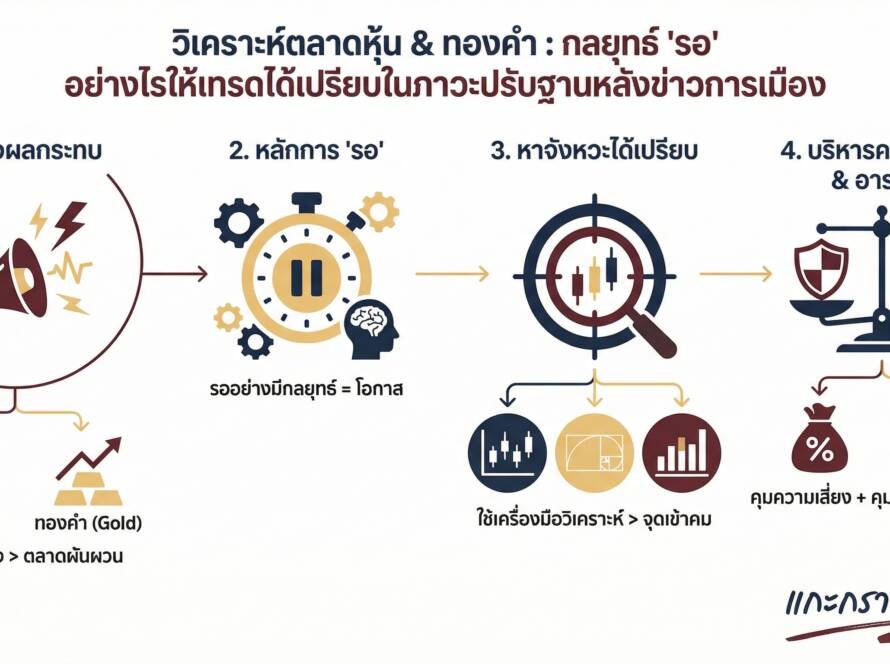 อินโฟกราฟิกสรุปเรื่อง วิเคราะห์ตลาดหุ้น & ทองคำ โอกาสปรับฐานหลังข่าวการเมือง ต้อง "รอ" อย่างไรให้เทรดได้เปรียบ?