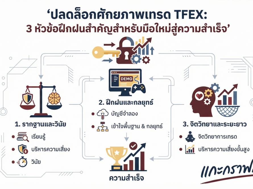 อินโฟกราฟิกสรุปเรื่อง 3หัวข้อการฝึกฝนสำหรับมือใหม่เทรด TFEX | แกะกราฟกับกุ๊ก
