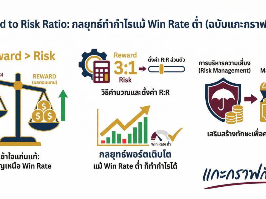 อินโฟกราฟิกสรุปเรื่อง เทคนิคตั้ง Reward to Risk Ratio ชนะน้อยกว่าแพ้แต่พอร์ตยังบวก