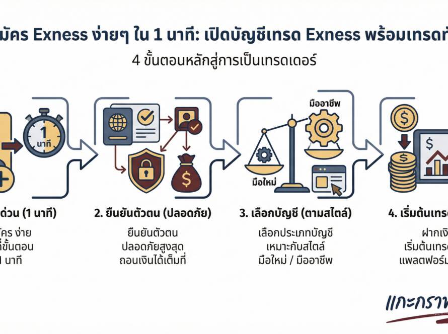 อินโฟกราฟิกสรุปเรื่อง วิธีสมัคร Exness ง่ายๆ ใน 1 นาที | เปิดบัญชี Exness ต้องทำยังไง ดูคลิปนี้เลย