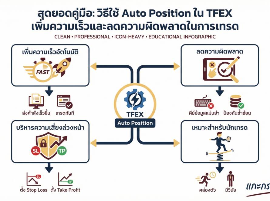 อินโฟกราฟิกสรุปเรื่อง วิธีการใช้ Auto Position ในพอร์ต TFEX เพื่อเพิ่มความสะดวกรวดเร็วในการเทรด