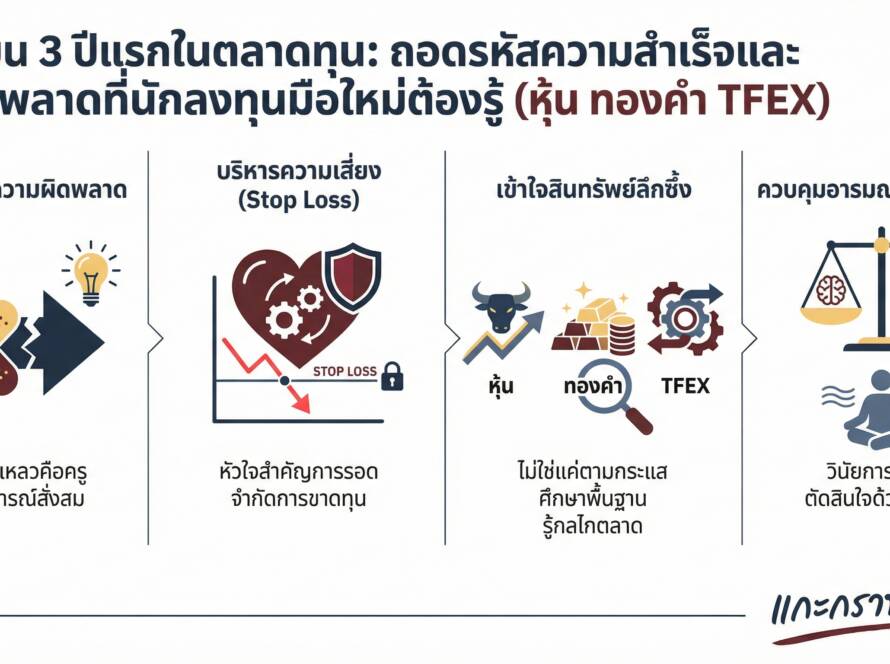 อินโฟกราฟิกสรุปเรื่อง บทเรียน 3 ปีแรกในตลาดทุน (หุ้น ทองคำ TFEX) ที่ทุกคนต้องเจอ | แกะกราฟกับกุ๊ก